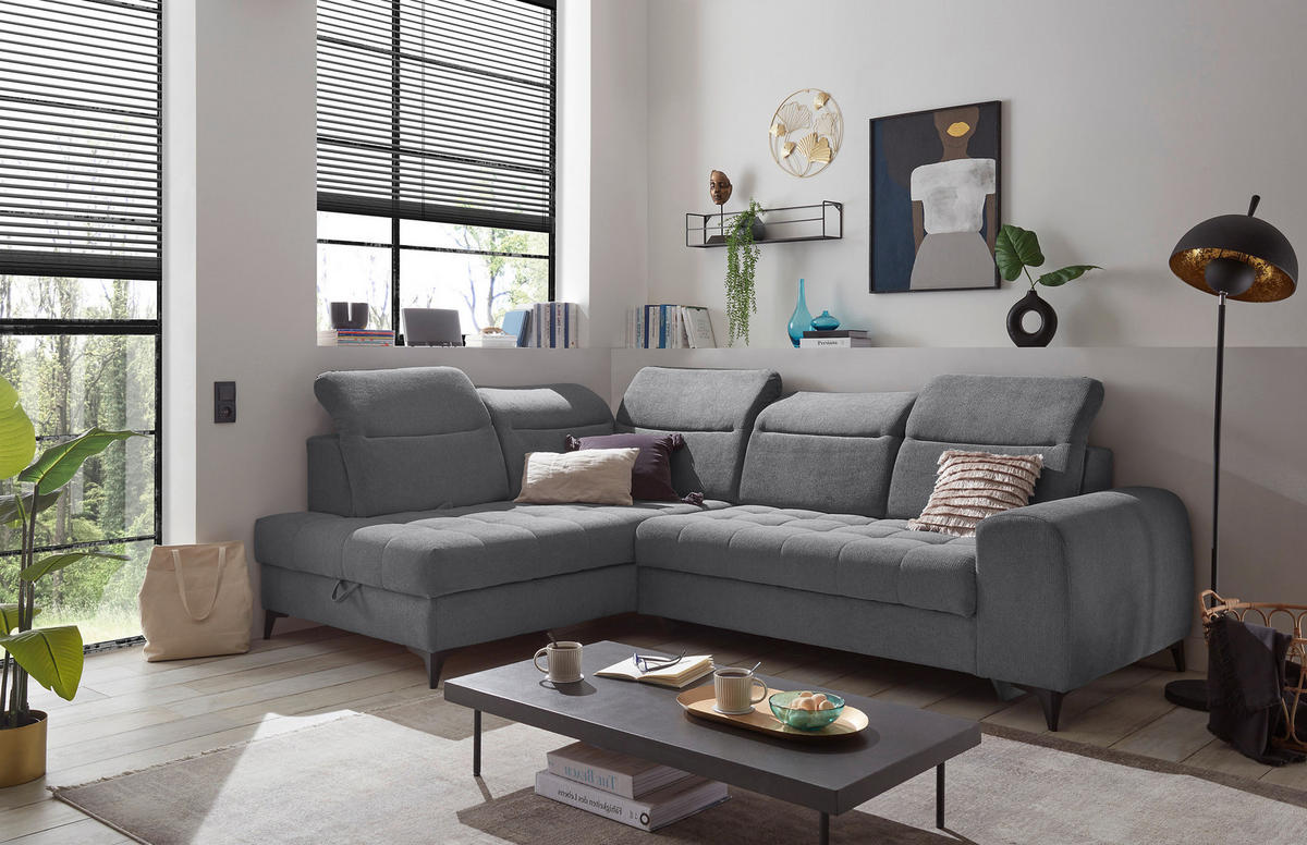 ECKSOFA in Webstoff Anthrazit  - Anthrazit/Schwarz, Konventionell, Kunststoff/Textil (200/282cm) - MID.YOU