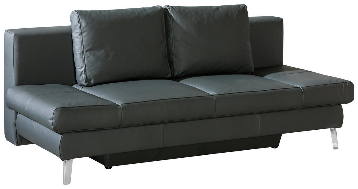 SCHLAFSOFA in Echtleder Anthrazit  - Chromfarben/Anthrazit, Konventionell, Leder/Metall (200/85/90cm) - Novel