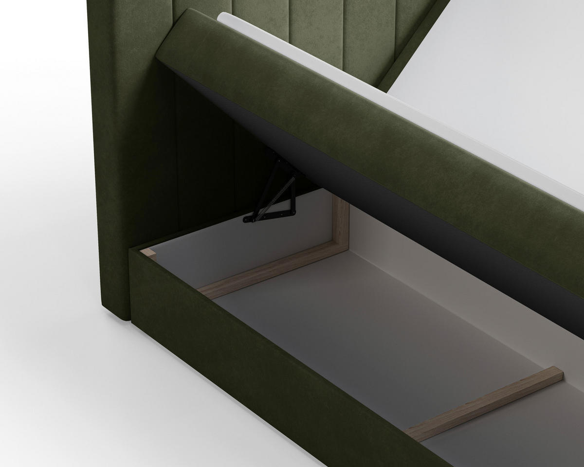 BOXBETT 160/200 cm,  in Olivgrün, Bettkasten, Topper, H2 + H3 = mittel + fest  - Schwarz/Olivgrün, MODERN, Holz/Kunststoff (160/200cm) - Livetastic