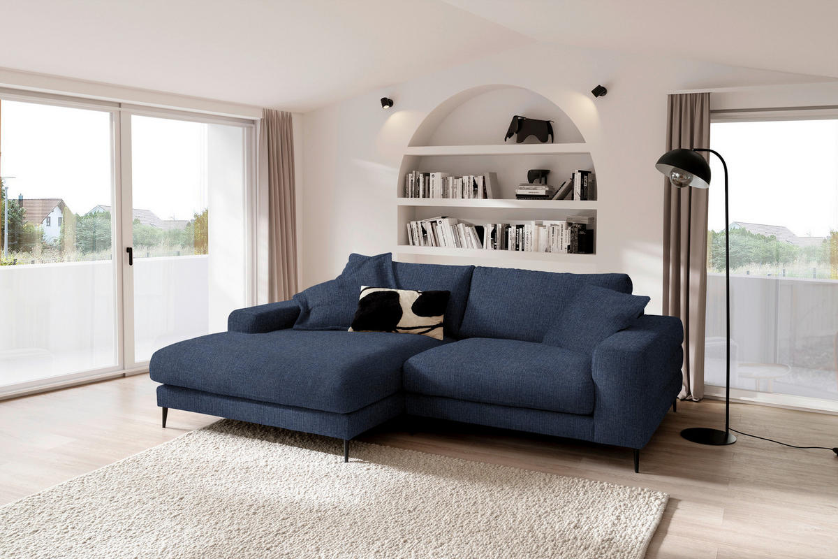 ECKSOFA in Flachgewebe Dunkelblau  177/253 cm  - Schwarz/Dunkelblau, Design, Textil/Metall (177/253cm) - Dieter Knoll