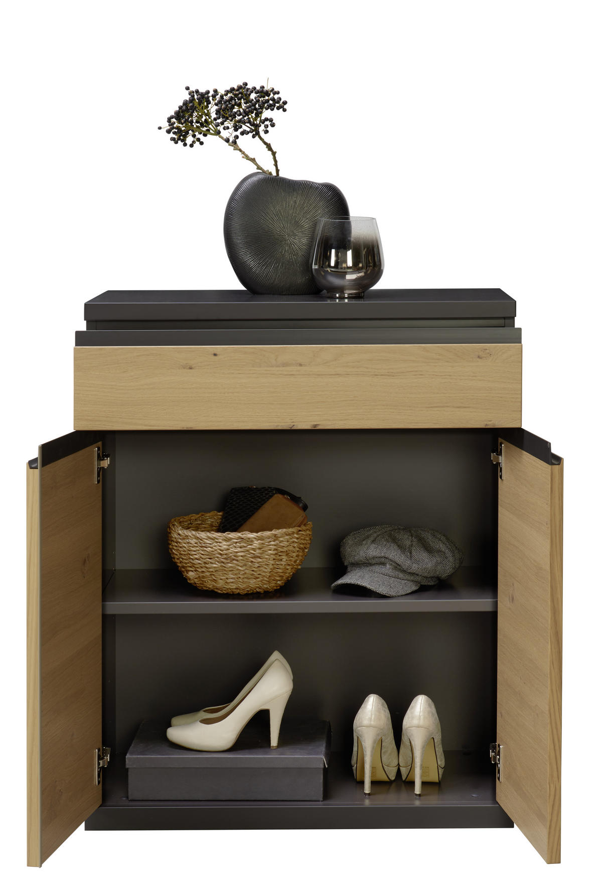 SCHUHSCHRANK  in 75/95,8/37,1 cm  - Eichefarben/Graphitfarben, Design, Holz/Holzwerkstoff (75/95,8/37,1cm) - Invivus