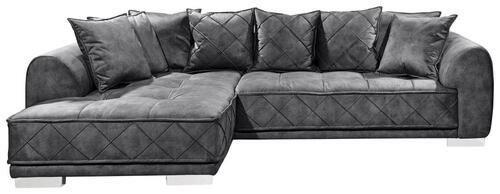 ECKSOFA in Mikrovelours Anthrazit  - Anthrazit/Silberfarben, Basics, Holzwerkstoff/Kunststoff (319/194cm) - MID.YOU