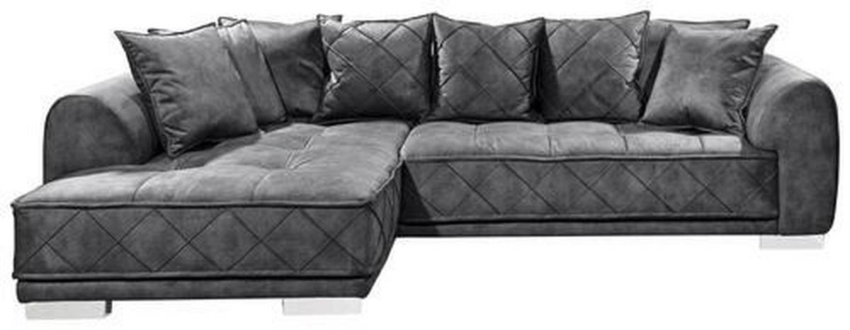 ECKSOFA Anthrazit Mikrovelours  - Anthrazit/Silberfarben, Basics, Kunststoff/Textil (319/194cm) - MID.YOU