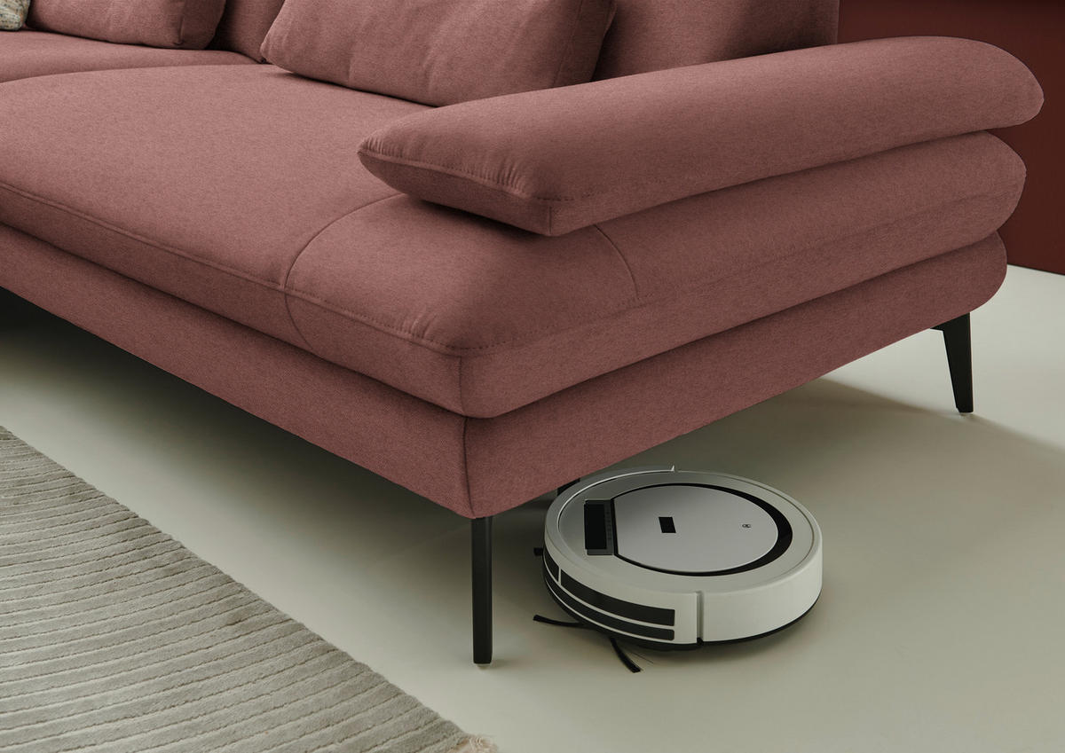 ECKSOFA Chenille, Flachgewebe Weinrot  - Weinrot/Schwarz, Design, Textil/Metall (180/284cm) - Dieter Knoll