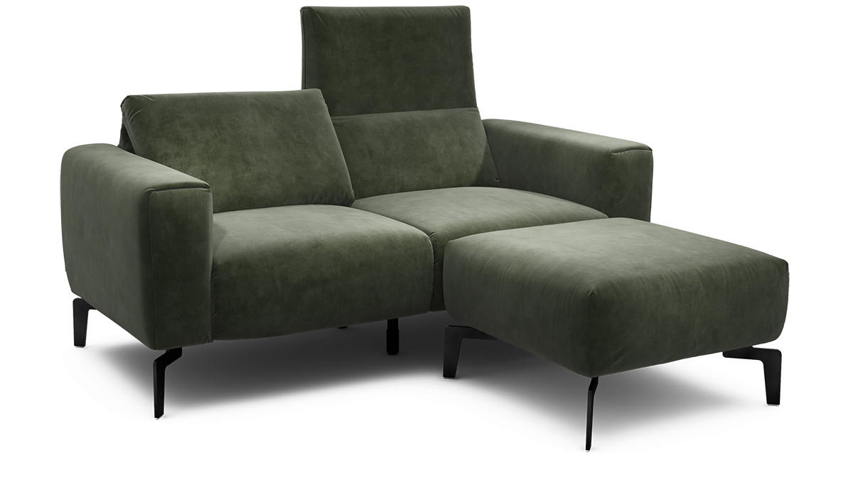 Zweisitzer inkl. Hocker Samt Waldgrün  - Waldgrün/Schwarz, Design, Textil/Metall (180/86/86-94cm) - SENSOO
