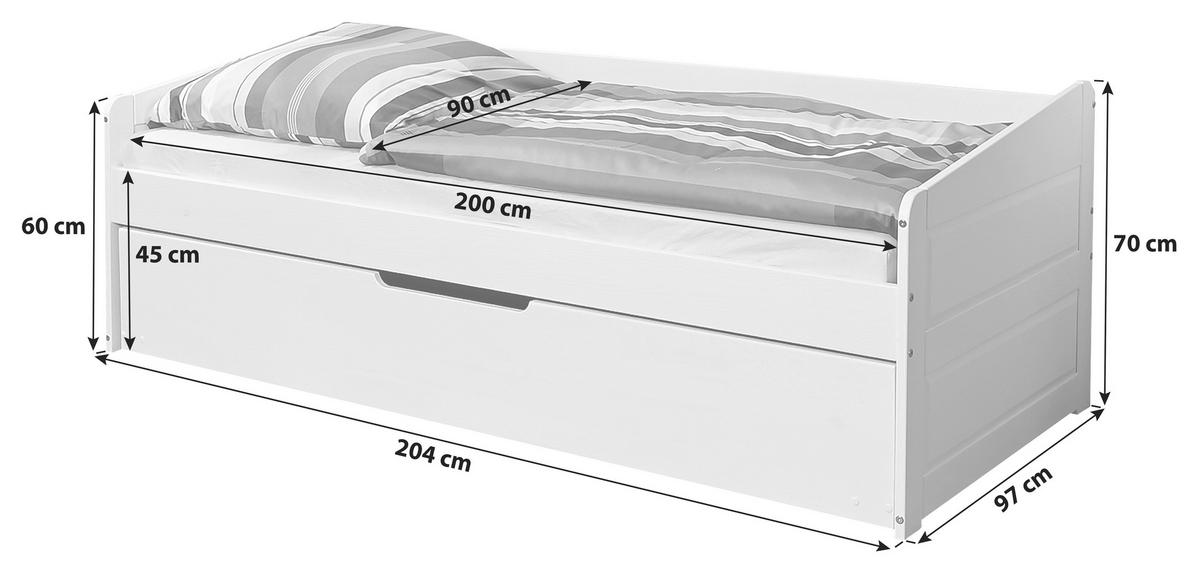 VÝSUVNÁ POSTEL, 90/200 cm bílá - bílá, Natur, dřevo/plast (90/200cm) - MID.YOU