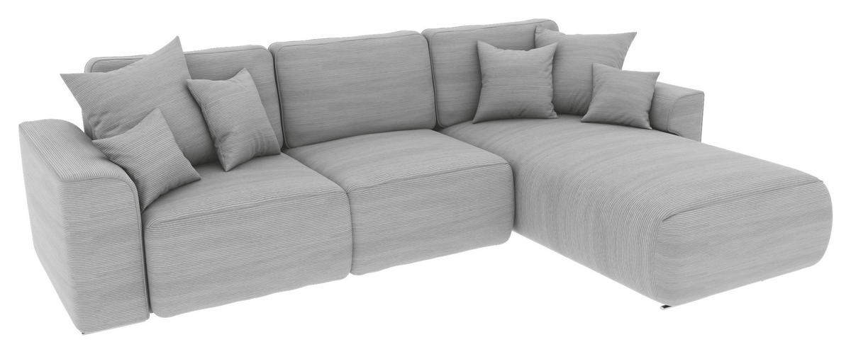 ECKSOFA in Cord Grau  - Chromfarben/Grau, Konventionell, Kunststoff/Textil (293/195cm) - MID.YOU