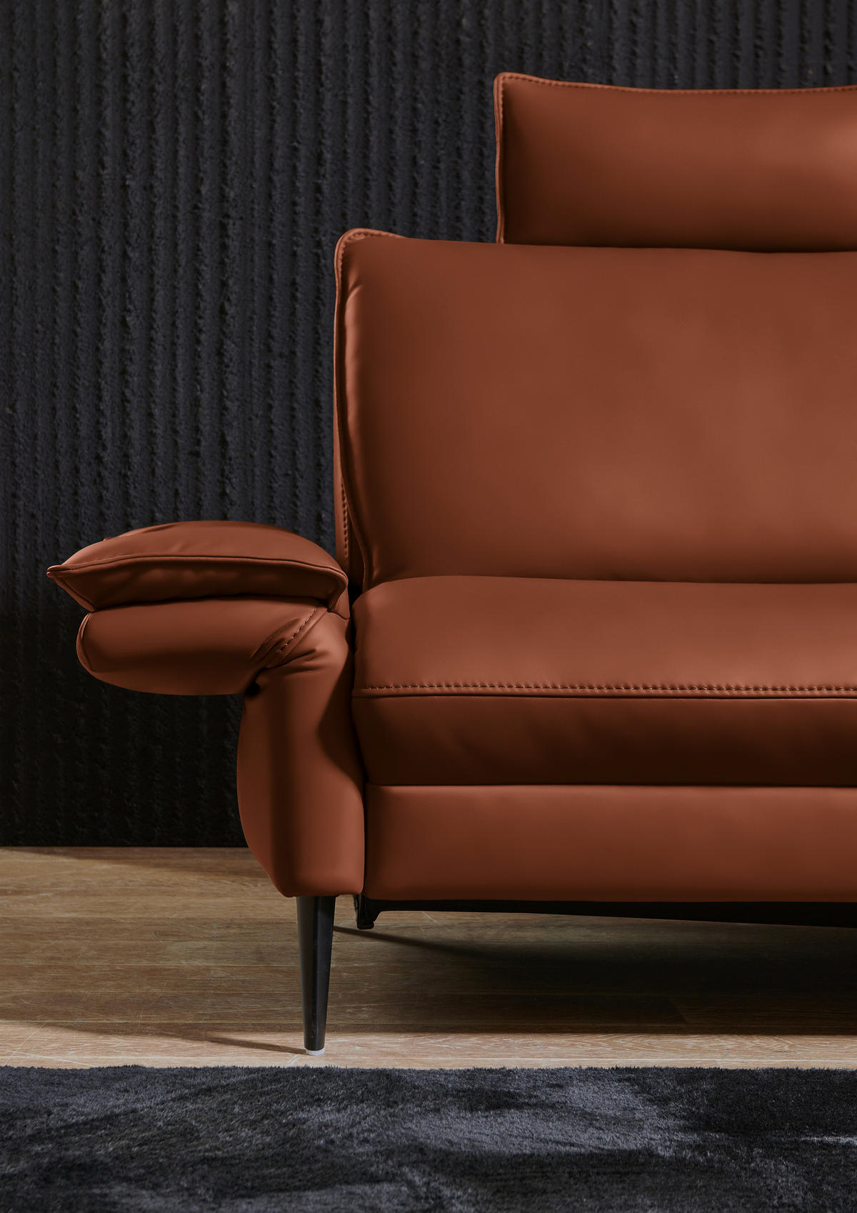 ECKSOFA in Echtleder Cognac  - Cognac/Schwarz, Design, Leder/Metall (334/172cm) - Valdera