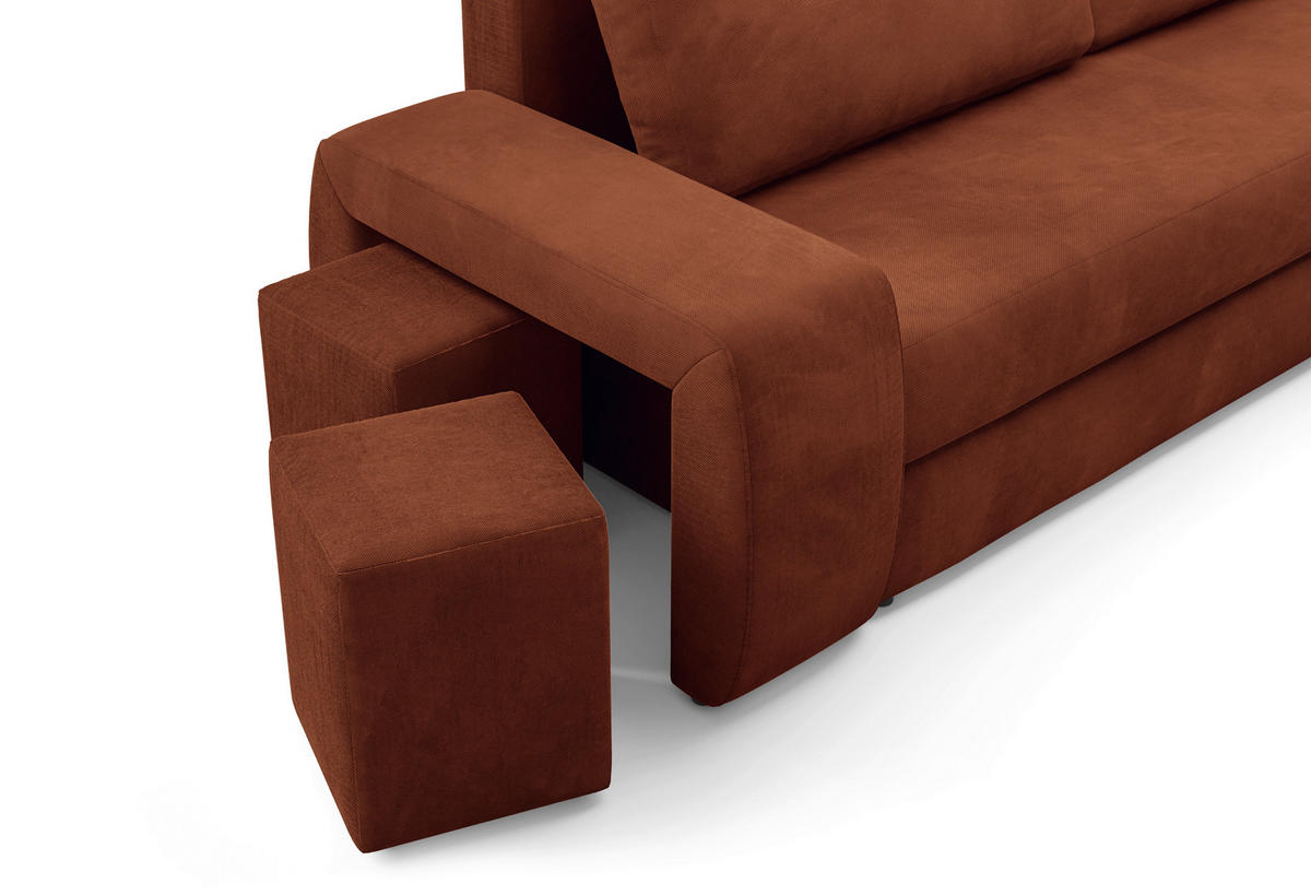 SCHLAFSOFA INES in Plüsch Rostfarben  - Rostfarben/Schwarz, Design, Kunststoff/Textil (258/98/95cm) - Livetastic