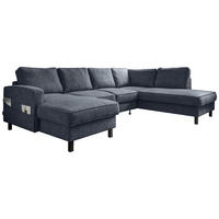 SJEDEĆA GARNITURA tekstil  tamno plava   - tamno plava/crna, tekstil/drvo (148/298/198cm) - MID.YOU