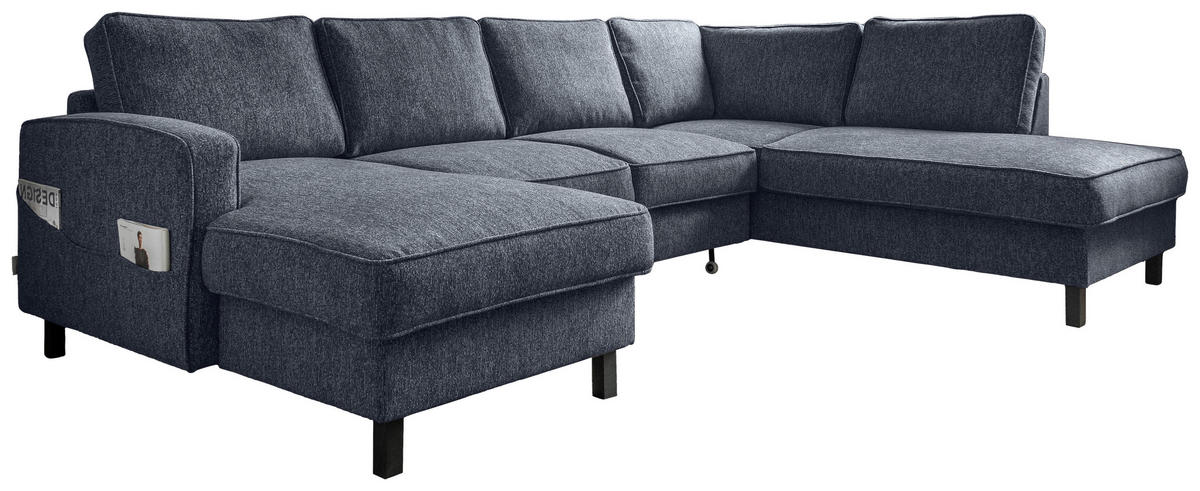 SJEDEĆA GARNITURA tekstil  tamno plava   - tamno plava/crna, tekstil/drvo (148/298/198cm) - MID.YOU