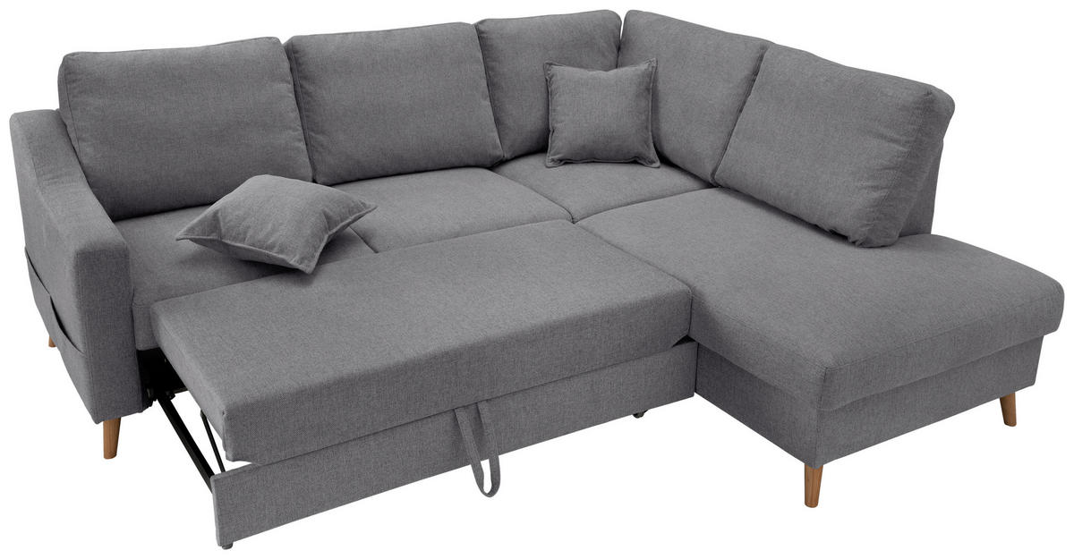 ECKSOFA in Chenille Dunkelgrau  - Dunkelgrau/Naturfarben, Modern, Holz/Textil (230/200cm) - Livetastic