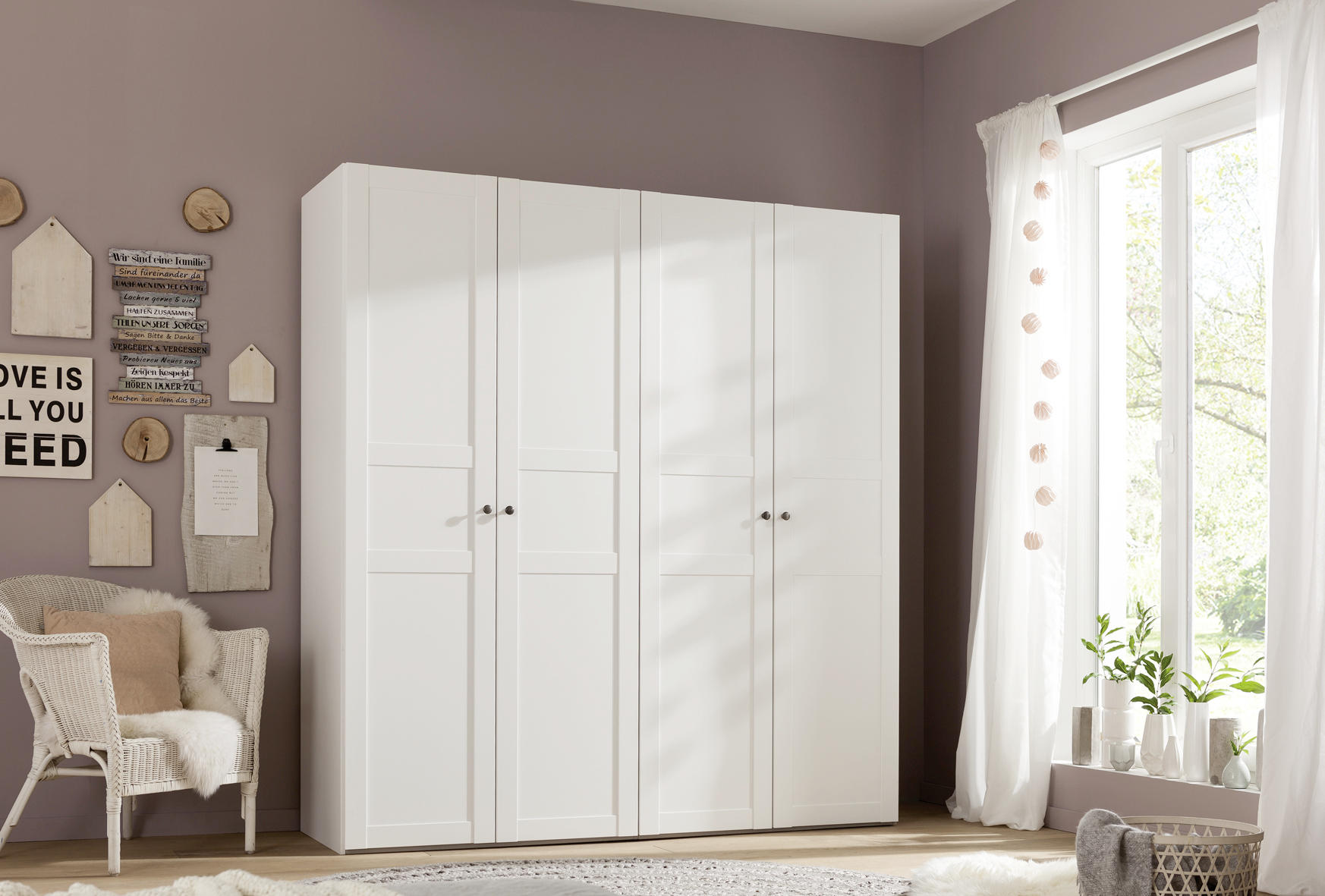 DREHTÜRENSCHRANK 4-türig Weiß  - Silberfarben/Weiß, Basics, Holzwerkstoff/Metall (200/216/58cm) - Xora