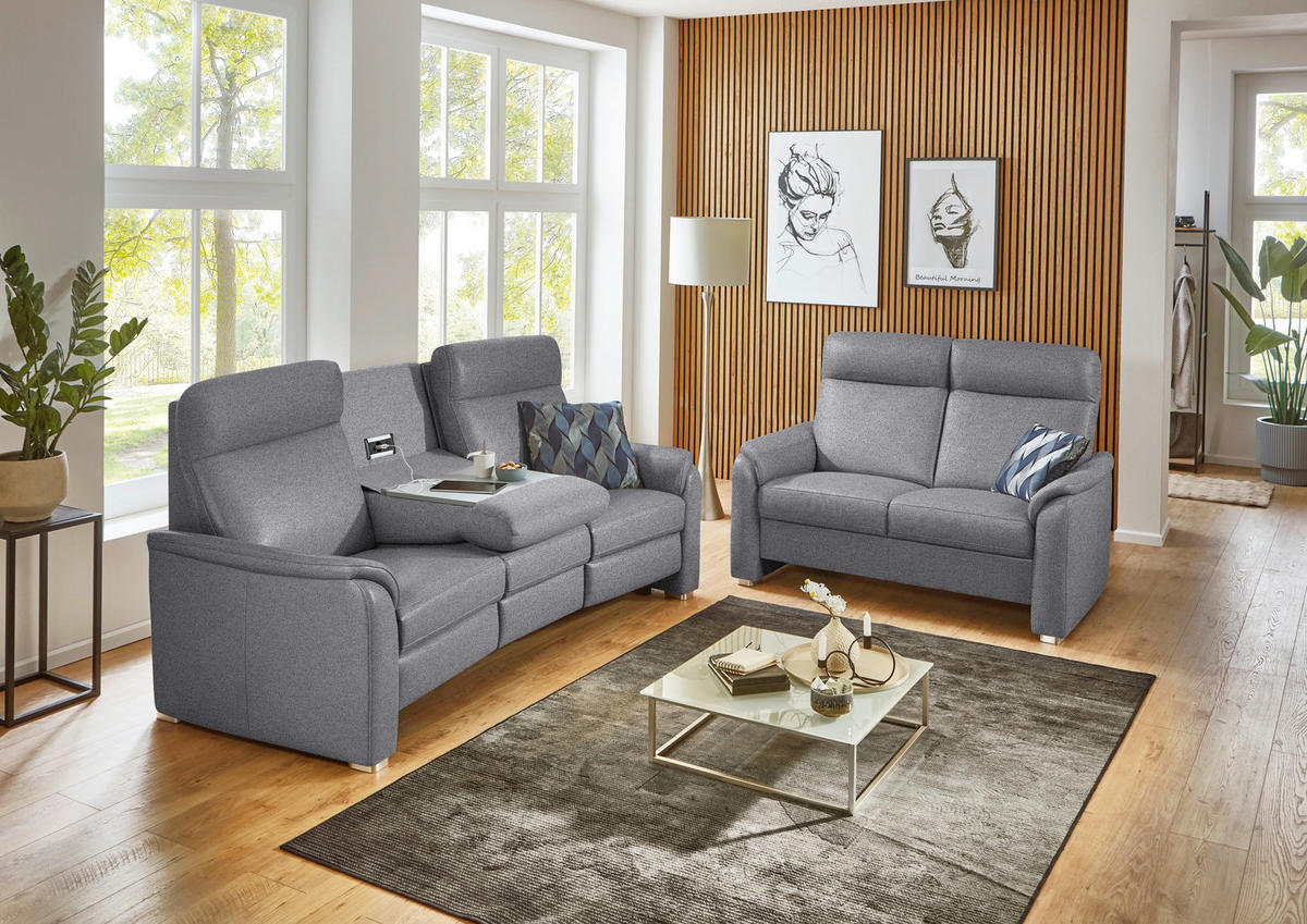 TRAPEZSOFA  in Flachgewebe Grau  - Alufarben/Grau, KONVENTIONELL, Textil/Metall (218/107/103cm) - Beldomo Comfort