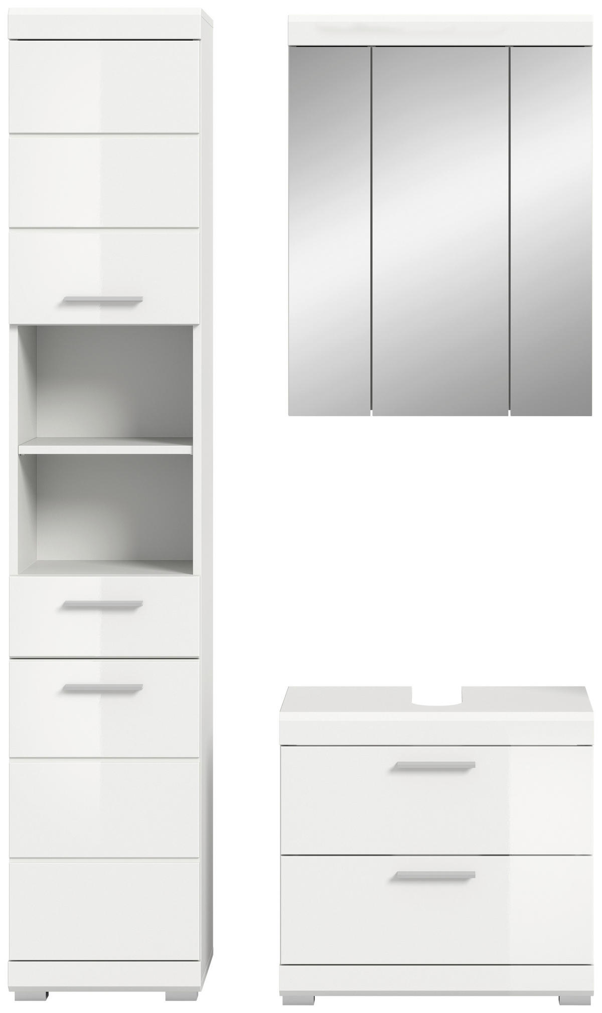 BADEZIMMER 3-teilig  in 97 cm  - Weiß Hochglanz/Silberfarben, MODERN, Glas/Holzwerkstoff (97cm) - MID.YOU