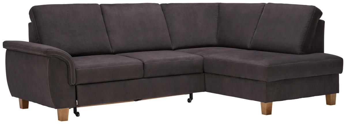 ECKSOFA inkl.Funktionen Graubraun Flachgewebe  - Eichefarben/Graubraun, Design, Holz/Textil (253/185cm) - Cantus