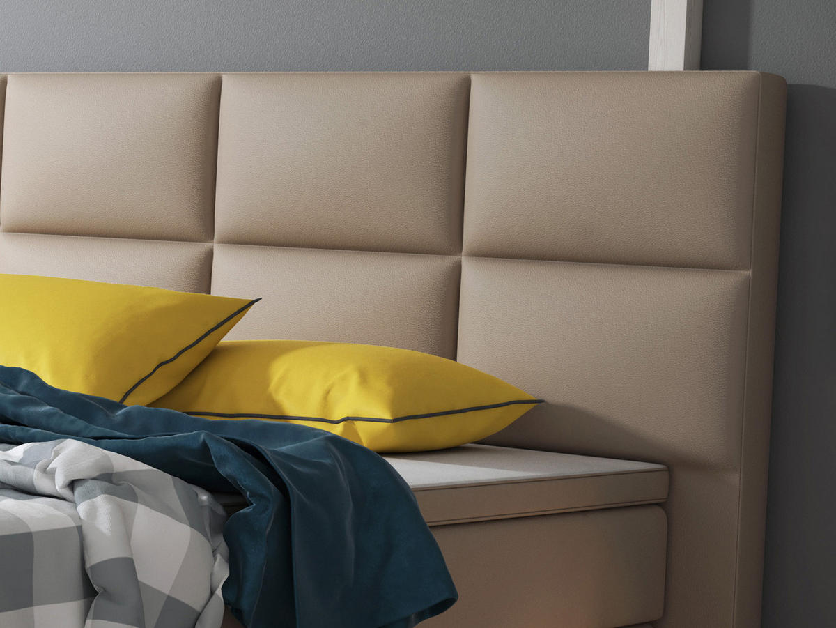 BOXSPRINGBETT  in Cappuccino, Matratze, gepolstertes Kopfteil, Topper, Matratzen, H3 + H3 = fest  - Silberfarben/Cappuccino, KONVENTIONELL, Leder/Textil (200/125/210cm) - MID.YOU