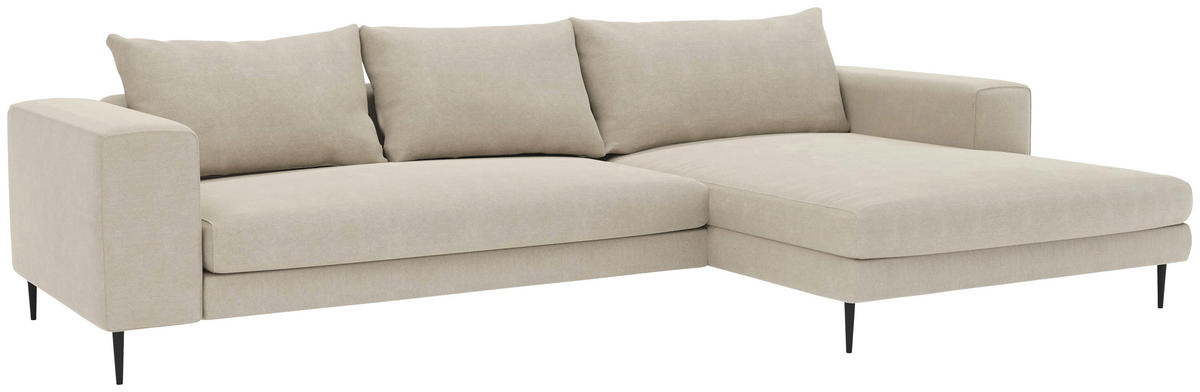 ECKSCHLAFSOFA Struktur Beige  - Beige/Schwarz, MODERN, Textil/Metall (295/170cm) - Trendmanufaktur