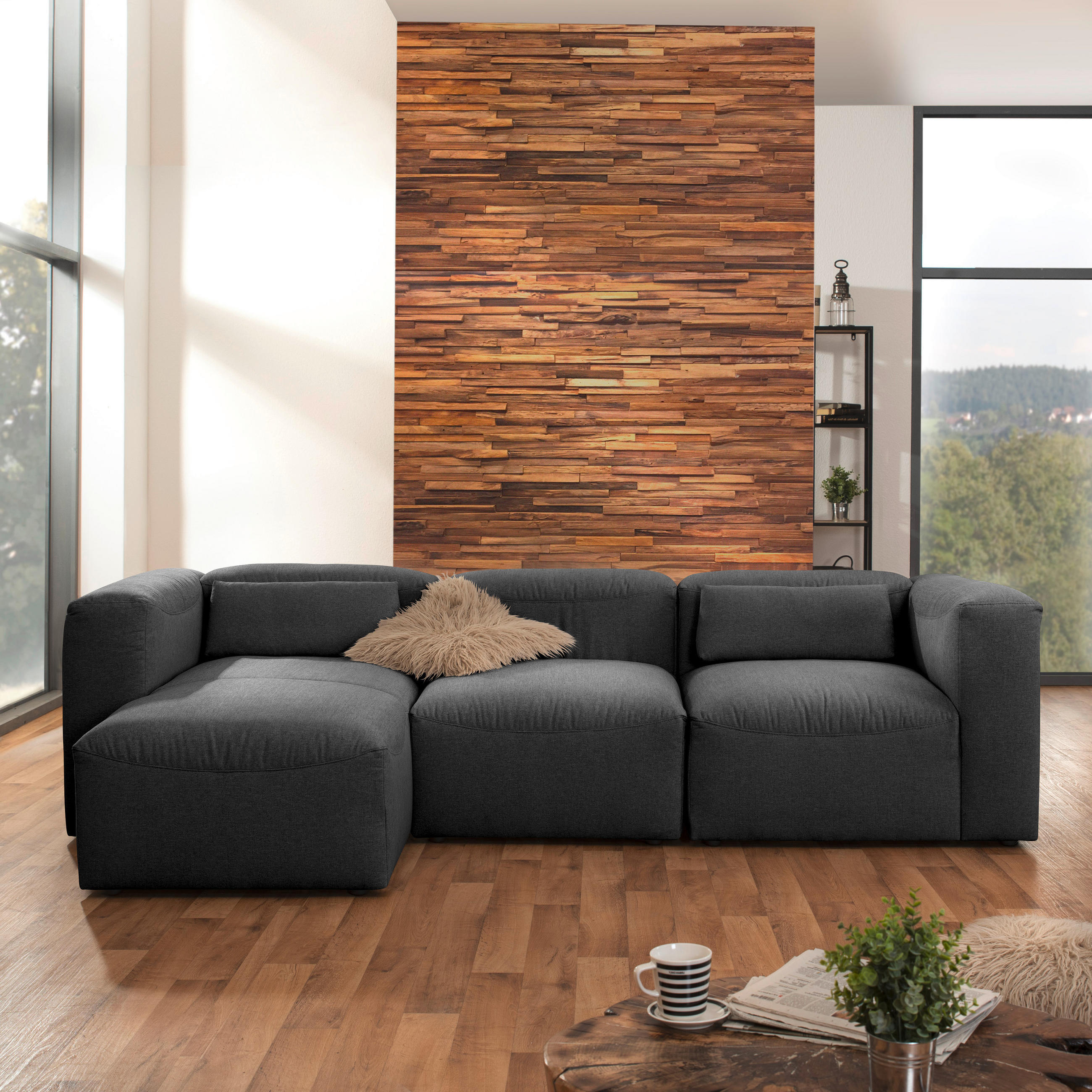 ECKSOFA Anthrazit Flachgewebe - Anthrazit, Design, Kunststoff/Textil (160/275cm) - Max Winzer
