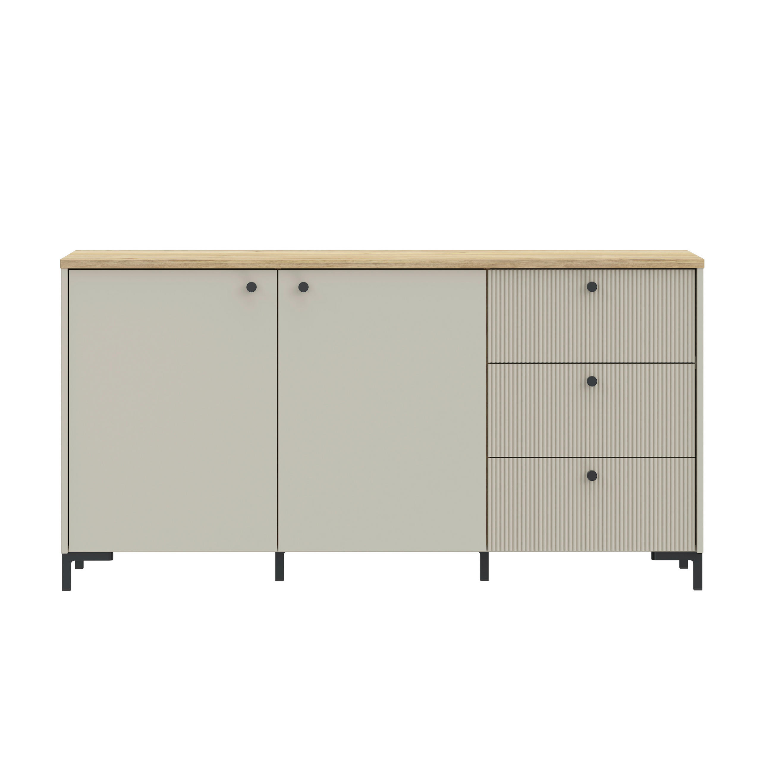 KOMODA, barve hrasta, peščene barve  - črna/barve hrasta, Moderno, kovina/umetna masa (152,8/79/41,9cm) - Cantus