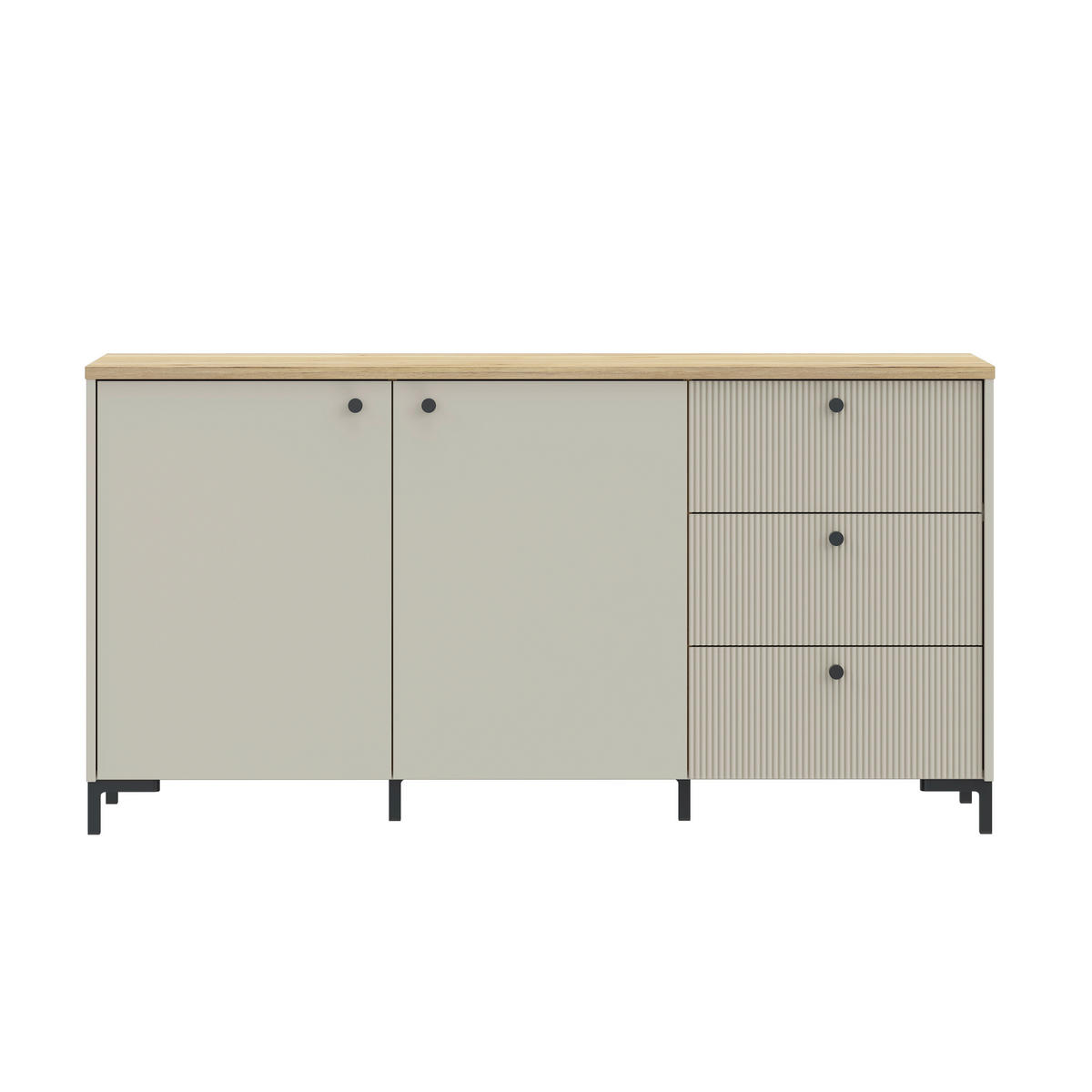 KOMODA, barve hrasta, peščene barve  - črna/barve hrasta, Moderno, kovina/umetna masa (152,8/79/41,9cm) - Cantus