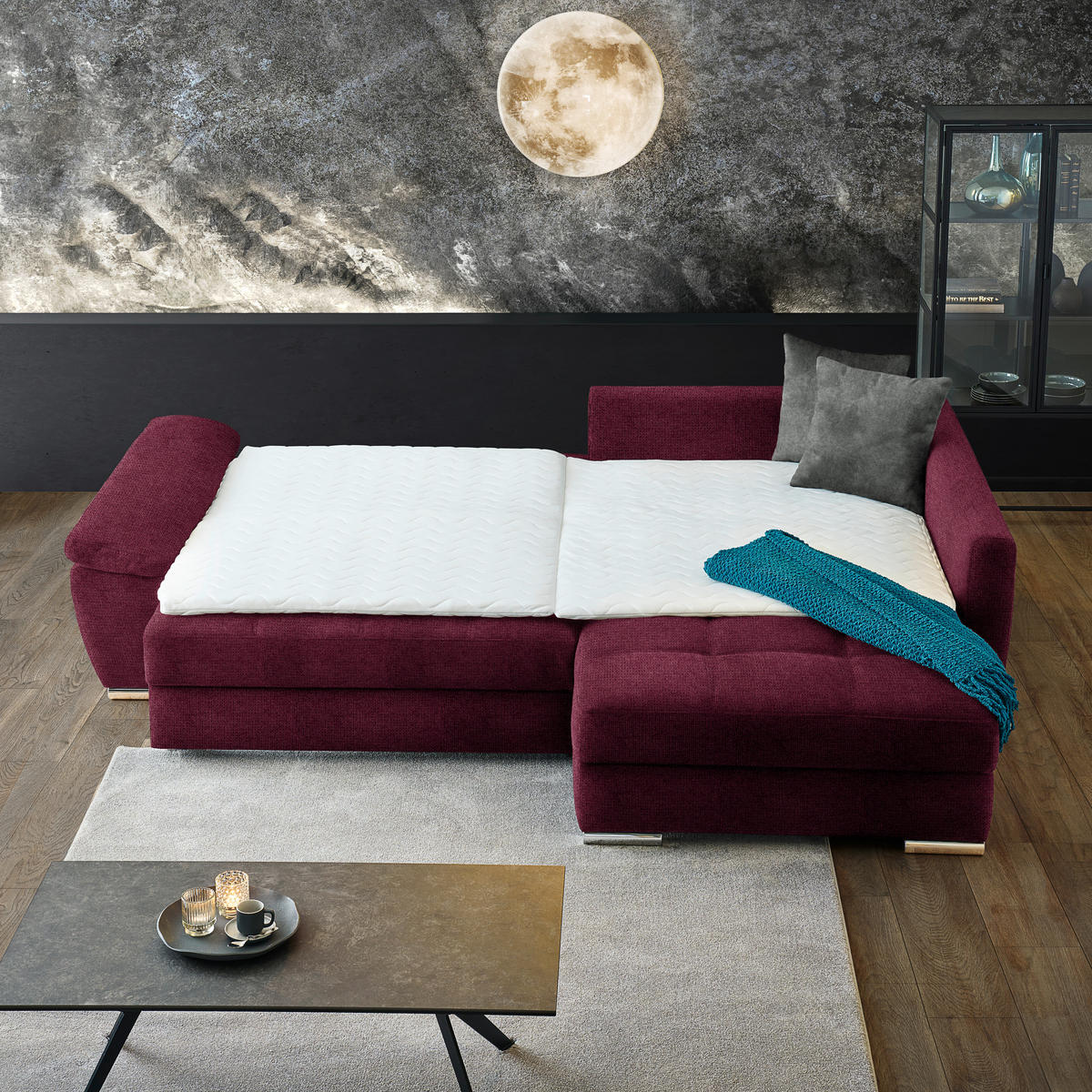 ECKSOFA in Webstoff Dunkelrot  276/212 cm  - Chromfarben/Grau, Design, Kunststoff/Textil (276/212cm) - Carryhome