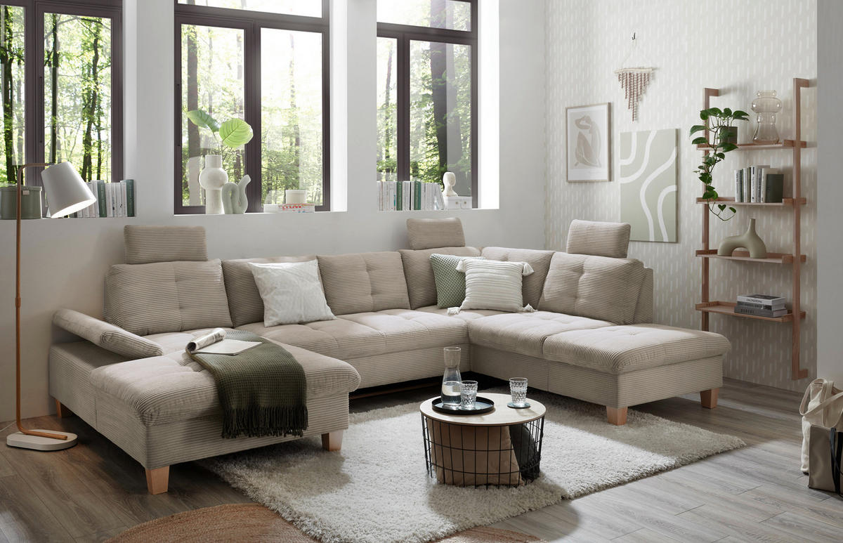 WOHNLANDSCHAFT Grau Cord  - Eichefarben/Grau, KONVENTIONELL, Holz/Textil (170/324/220cm) - MID.YOU