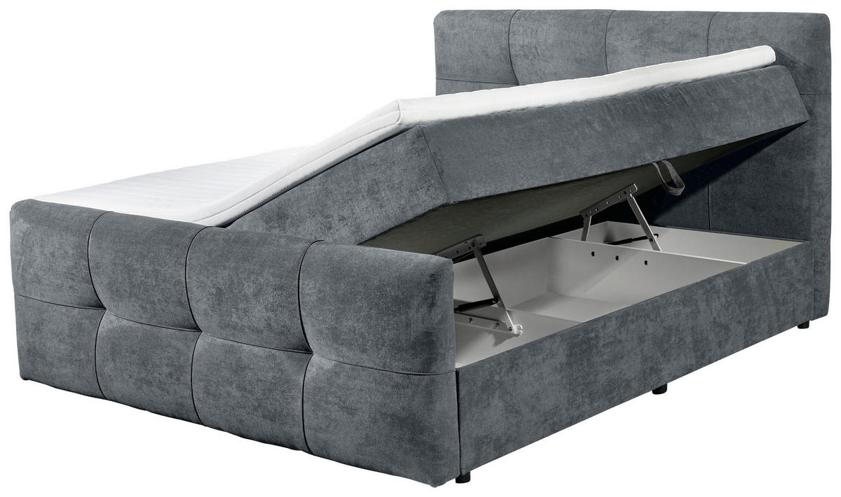 BOXBETT 180/200 cm,  in Anthrazit, gepolstertes Kopfteil, Bettkasten, Topper, H2 + H2 = mittel  - Anthrazit, MODERN, Kunststoff/Textil (180/200cm) - MID.YOU