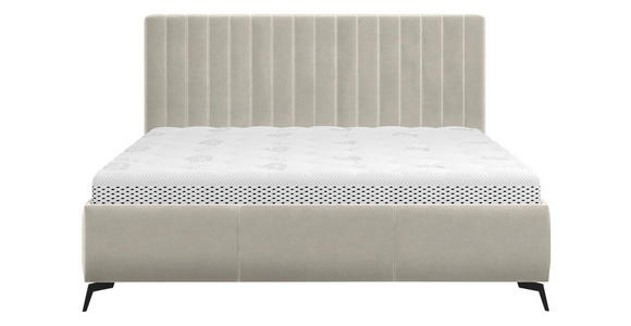 POLSTERBETT gepolstertes Kopfteil, Lattenrost, Bettkasten Beige 180/200 cm - Beige/Schwarz, KONVENTIONELL, Holz/Textil (180/200cm) - Hom`in