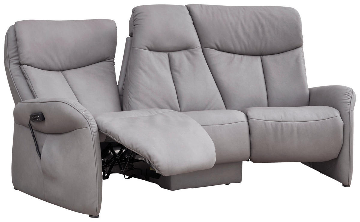 TRAPEZSOFA Echtleder Graubraun Ablage, Relaxfunktion, Kopfteilverstellung  - Anthrazit/Graubraun, Design, Leder/Metall (212/107/104cm) - Himolla Komfortklass