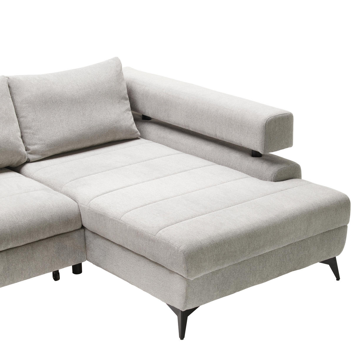 ECKSOFA Hellgrau Chenille  - Hellgrau/Schwarz, KONVENTIONELL, Textil/Metall (265/184cm) - Hom`in