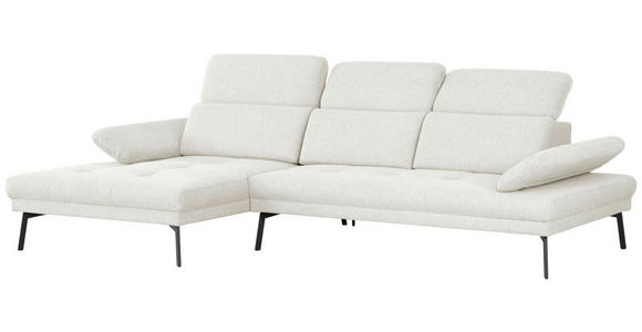 ECKSOFA Ottomane links, Eckteil  More_LZ Creme Webstoff  - Creme/Schwarz, Design, Textil/Metall (188/296cm) - Xora