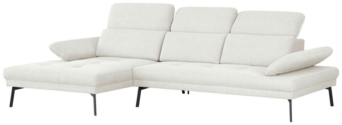 ECKSOFA More_LZ in Webstoff Creme  188/296 cm  - Creme/Schwarz, Design, Textil/Metall (188/296cm) - Xora