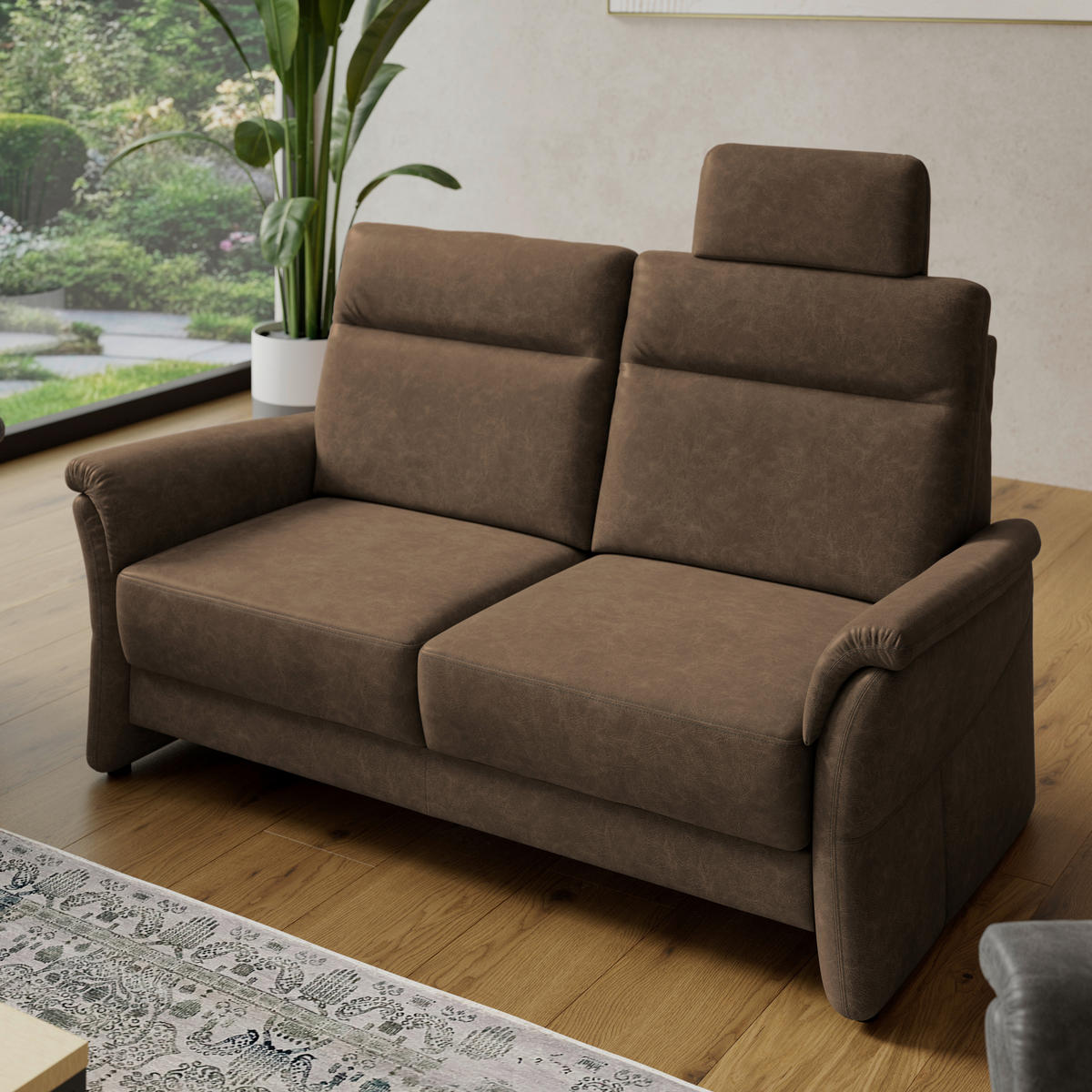 2,5-SITZER Mikrofaser Braun  - Schwarz/Braun, Konventionell, Kunststoff/Textil (170/99/91cm) - Elegando