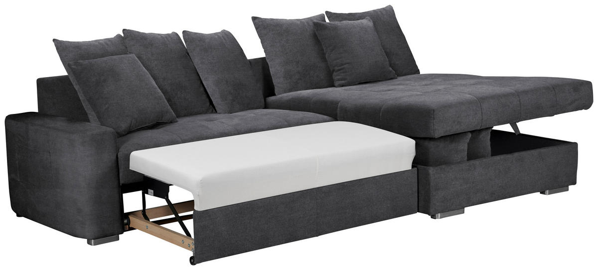 ECKSOFA in Mikrofaser Dunkelgrau  293/164 cm  - Dunkelgrau/Silberfarben, MODERN, Holz/Textil (293/164cm) - MID.YOU