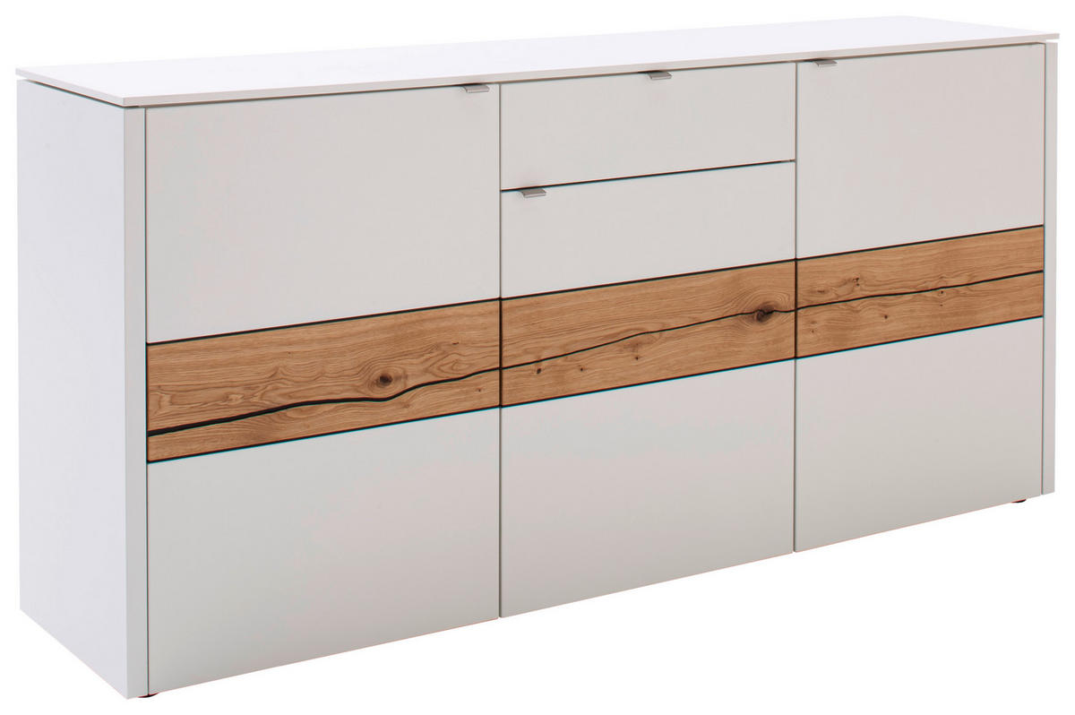 SIDEBOARD 186/89/43 cm  in Weiss, Eichefarben  - Weiss/Edelstahlfarben, Design, Holz/Holzwerkstoff (186/89/43cm) - Venjakob