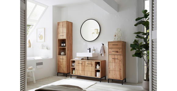 HOCHSCHRANK 40/190/35 cm  - Wildeiche/Schwarz, Basics, Holz/Metall (40/190/35cm) - Linea Natura