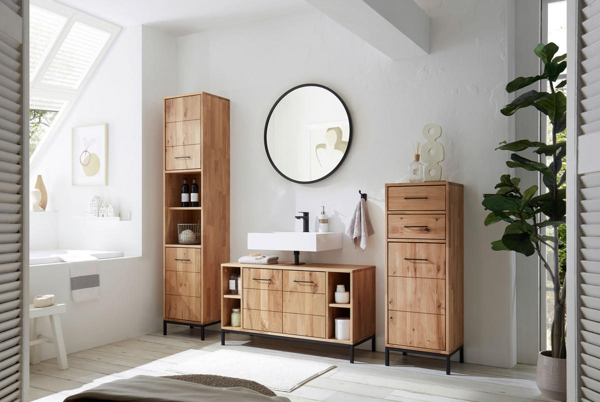 HOCHSCHRANK 40/190/35 cm  - Wildeiche/Schwarz, Basics, Holz/Metall (40/190/35cm) - Linea Natura