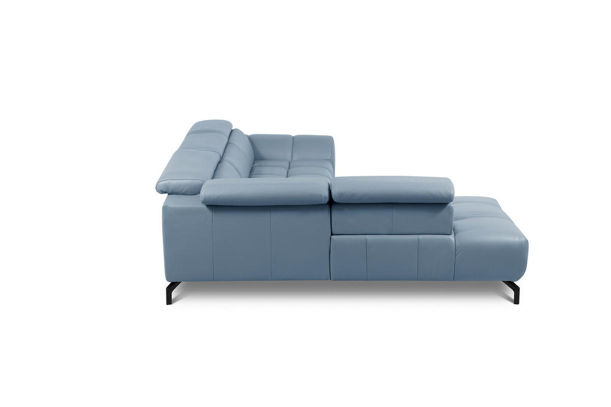 ECKSOFA AERO Graublau Echtleder Rücken echt, Kopfteilverstellung  - Graublau/Schwarz, MODERN, Leder/Metall (294/224cm) - Celina Home