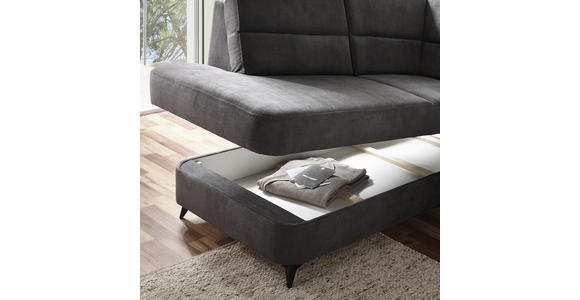 Wohnlandschaft inkl.Funktionen Dunkelgrau Lederlook - Dunkelgrau/Schwarz, KONVENTIONELL, Textil/Metall (194/257cm) - Cantus