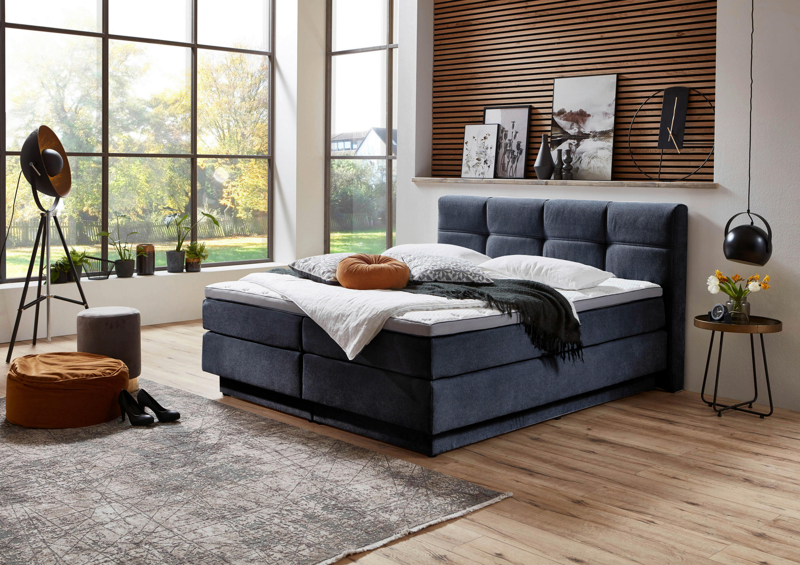 BOXSPRINGBETT 160/200 cm  in Blau  - Blau/Schwarz, Konventionell, Kunststoff/Textil (160/200cm) - Carryhome