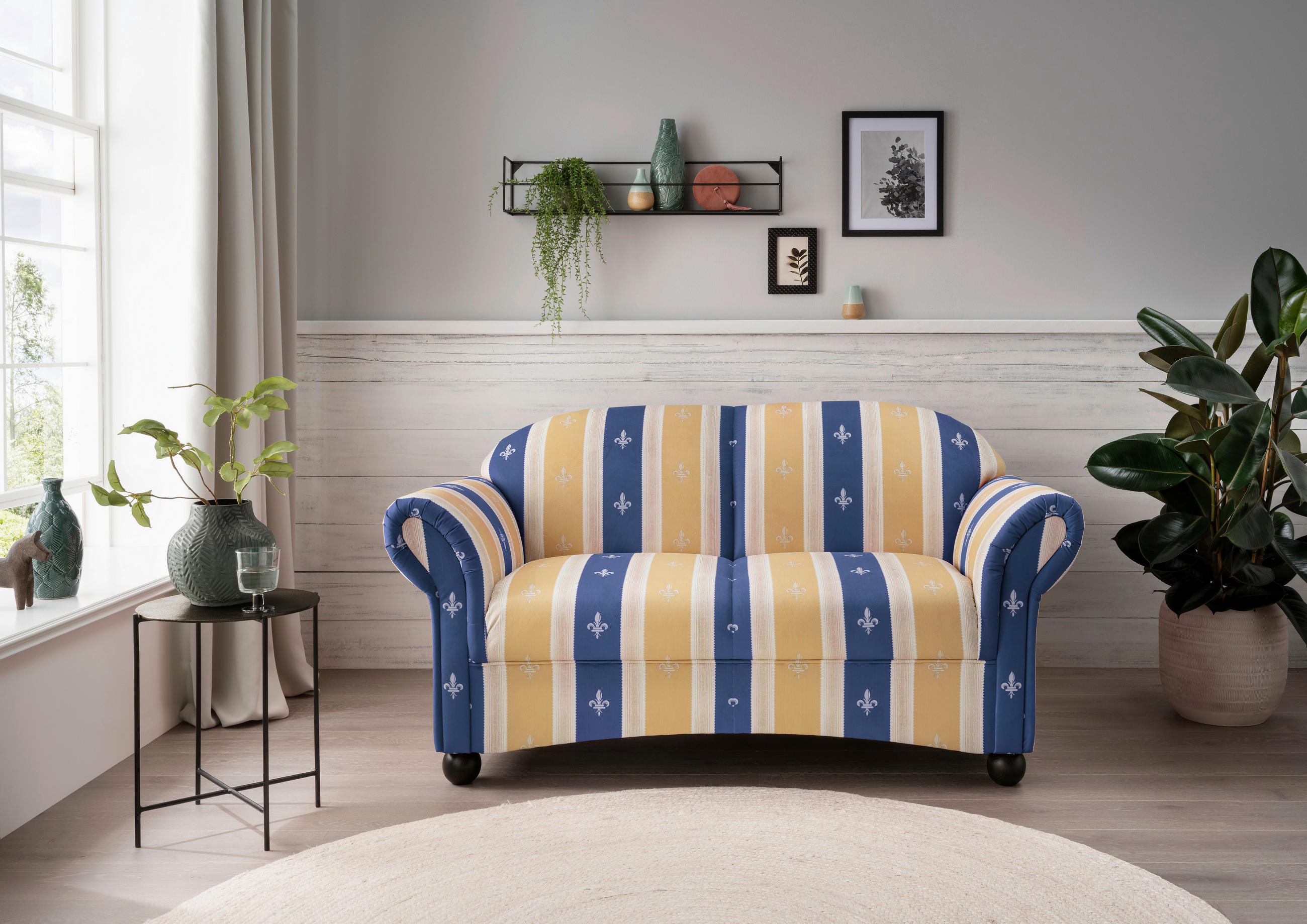 2-SITZER-SOFA Mikrofaser Blau  - Wengefarben/Blau, KONVENTIONELL, Holz/Textil (151/84/80cm) - Livetastic