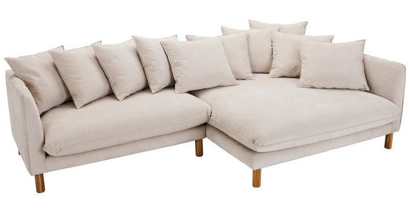 ECKSOFA Beige Chenille  inkl. Rückenkissen, Rücken echt  - Beige/Buchefarben, KONVENTIONELL, Holz/Textil (276/162cm) - Carryhome