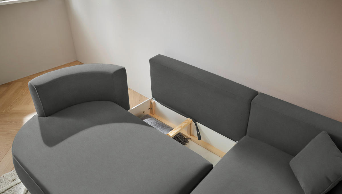 ECKSOFA in Webstoff Dunkelgrau  - Dunkelgrau/Schwarz, Modern, Kunststoff/Textil (284/183cm) - Welnova