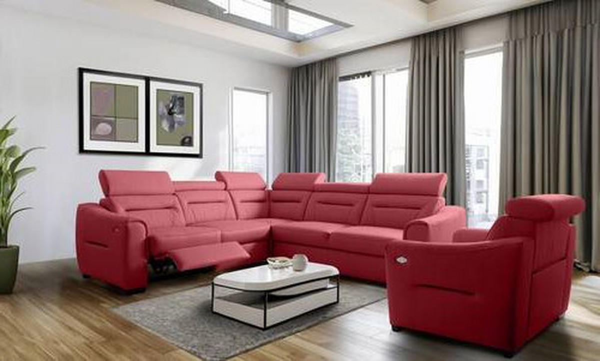 ECKSOFA Lederlook Echtleder Rot  - Wengefarben/Rot, Design, Leder/Holz (260/260cm) - Celina Home
