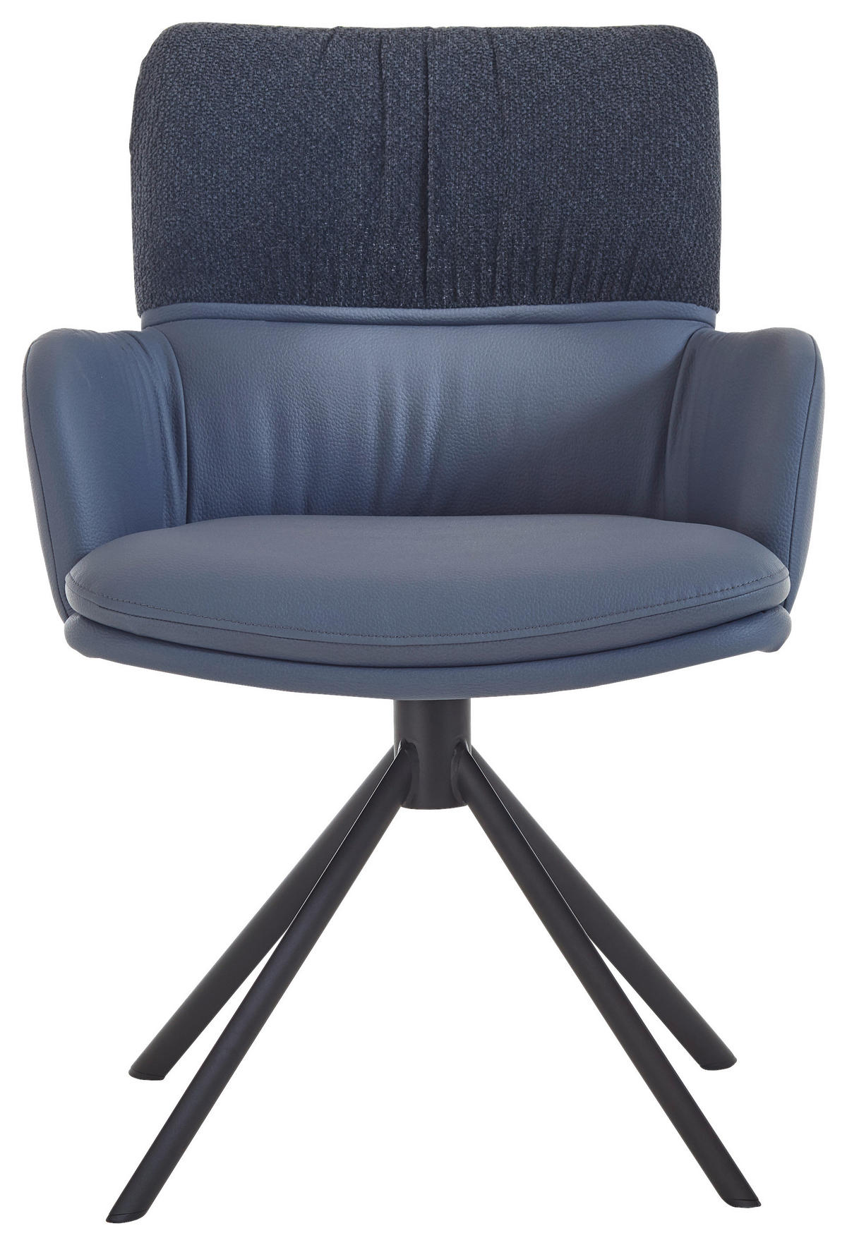 ARMLEHNSTUHL  Typenauswahl, Sitzfläche 360° drehbar, inklusive Armlehnen, Gestellauswahl, automatische Rückholfunktion Chenille, Mikrofaser  - Blau/Schwarz, Design, Textil/Metall (61/86/63cm) - Valdera