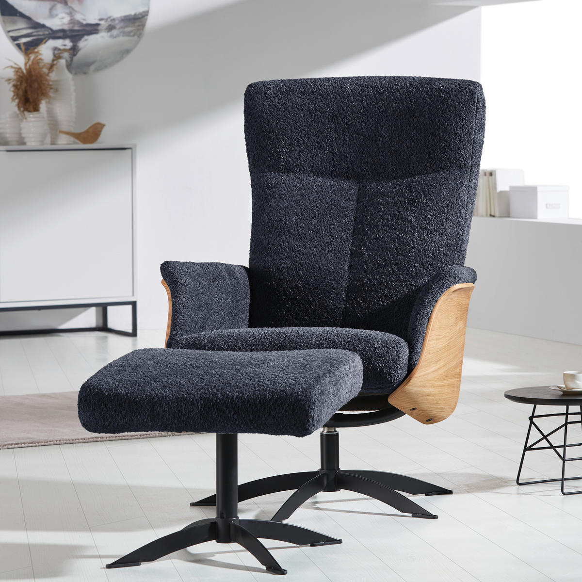 RELAXSESSEL in Holz, Textil Anthrazit  - Anthrazit/Schwarz, Design, Holz/Textil (71/104/77cm) - Welnova