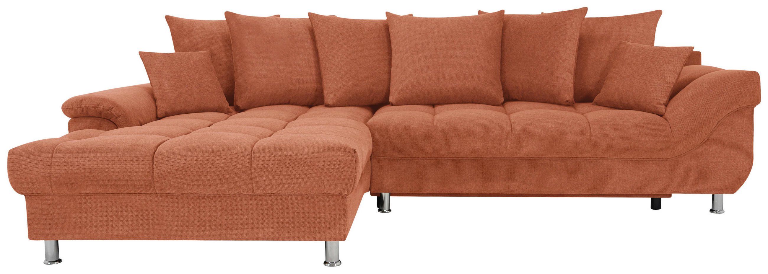 ECKSOFA in Flachgewebe, Mikrofaser Cognac  - Chromfarben/Cognac, Design, Kunststoff/Textil (198/312cm) - Livetastic