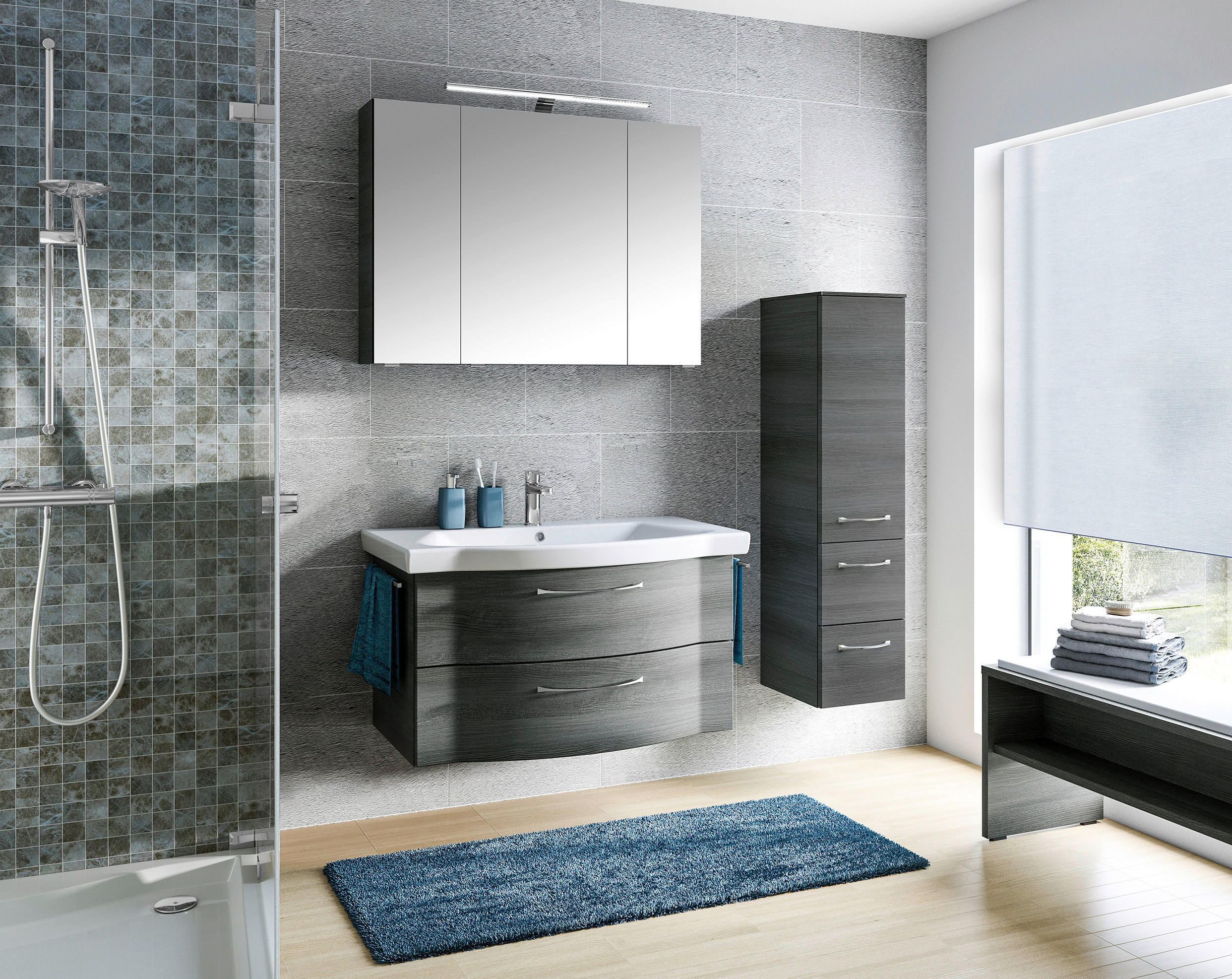 BADEZIMMER 4-teilig in 128 cm - Chromfarben/Graphitfarben, KONVENTIONELL, Glas/Keramik (128cm) - Pelipal