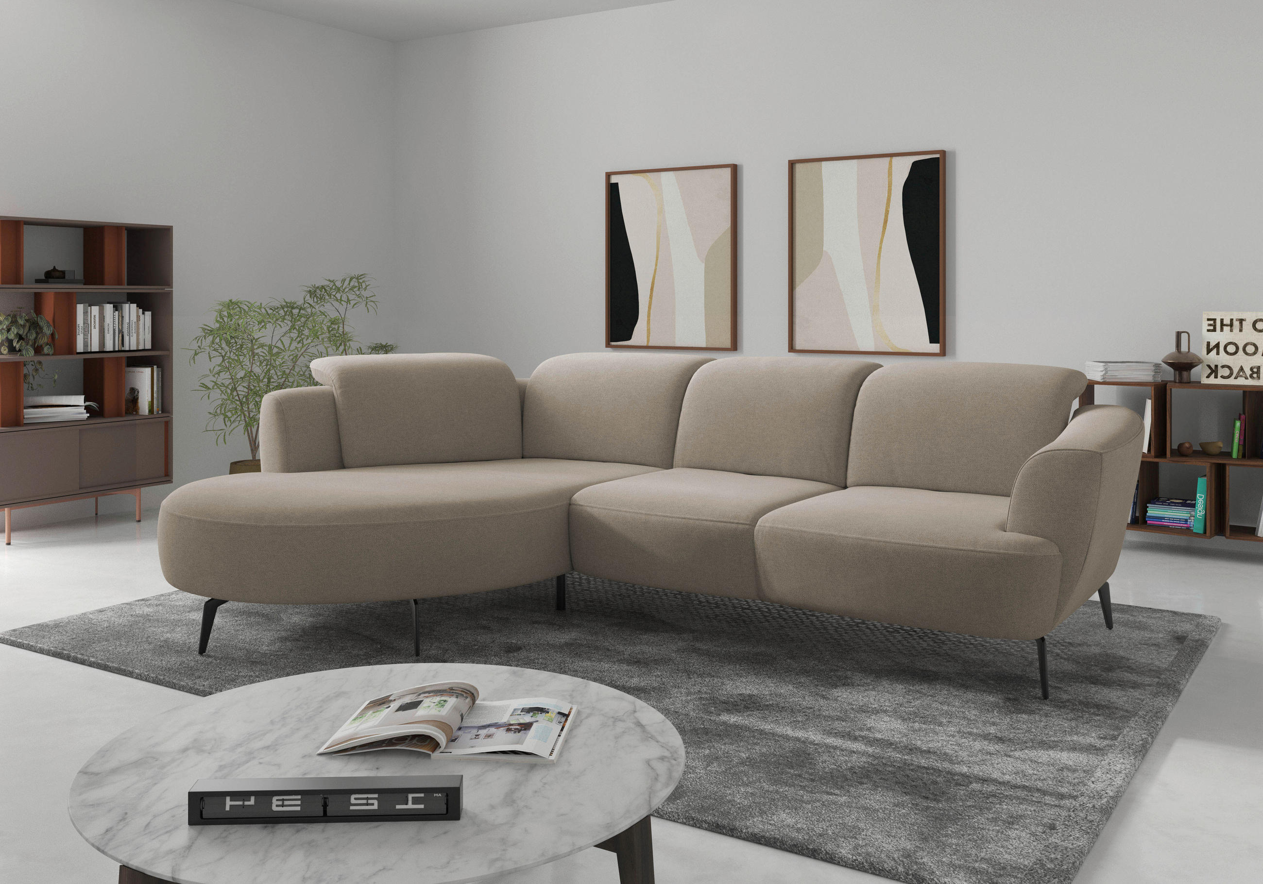 ECKSOFA ZOE E in Mikrofaser Beige  199/309 cm  - Beige/Schwarz, KONVENTIONELL, Textil/Metall (199/309cm) - Sit & More